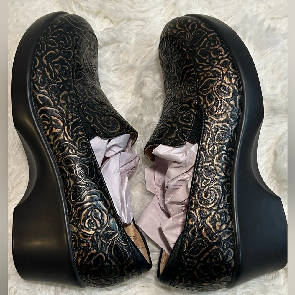 ALEGRIA EMMA Rose Bronze Bouquet Career Slip On Shoes size 37/ usa 7